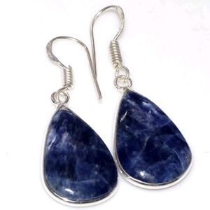 Sodalite Gemstone 925 Sterling Silver Handmade Drop Dangle Earrings